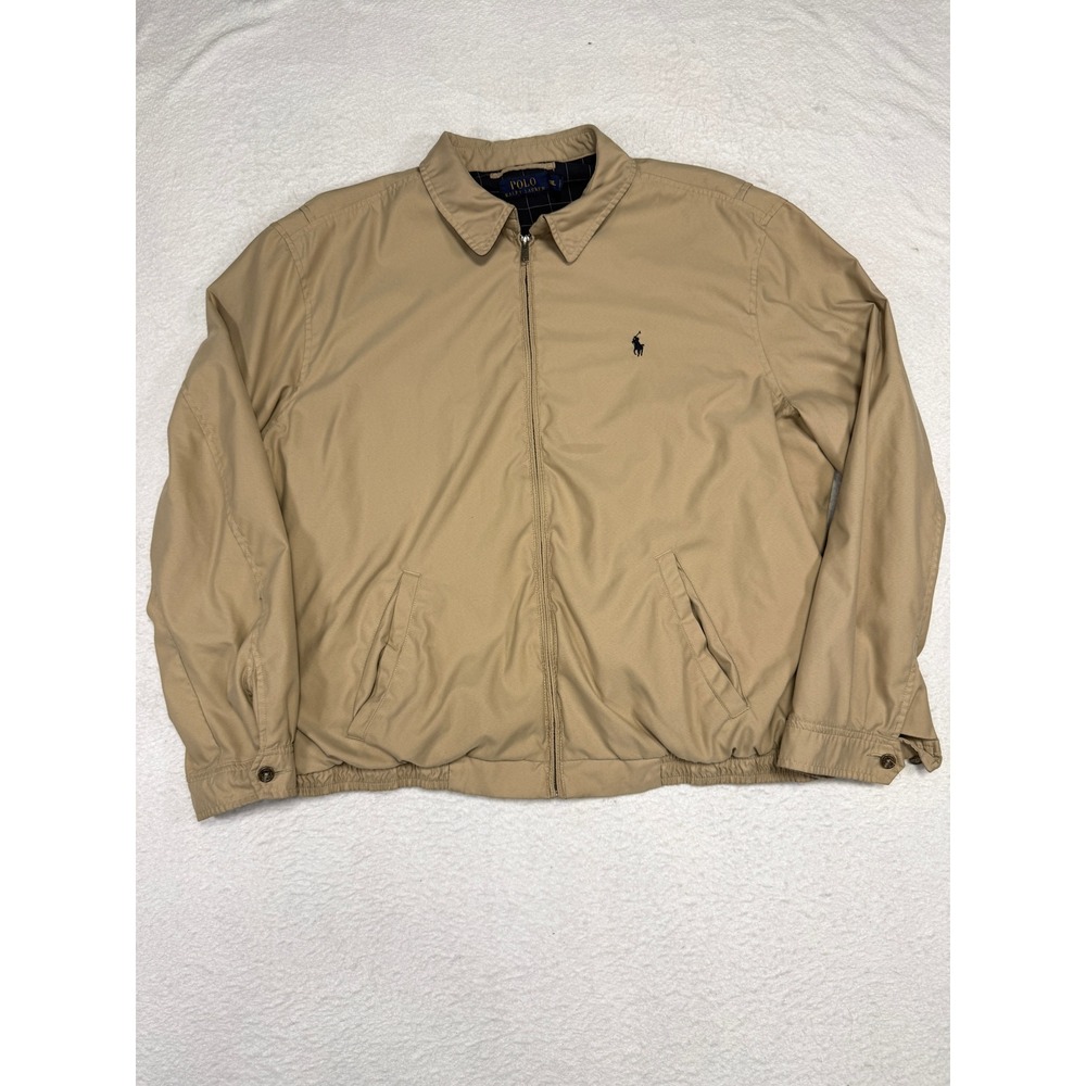 Polo Ralph Lauren Mens XXL Harrington Jacket Tan Beige Windbreaker Check Lining